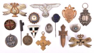 16 various Imperial German and Third Reich Civilian, Religious, etc brooches, badges and medallions,