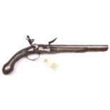 An 18th century Turkish 18 bore flintlock holster pistol, 18" overall, 2 stage barrel 11" with