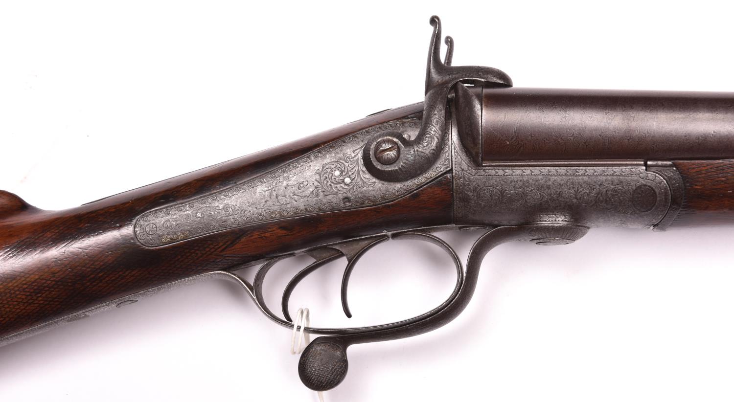 A DB 12 bore underlever pinfire shotgun, by W. Barratt, Burton on Trent, c 1865, 46" overall, - Image 2 of 2