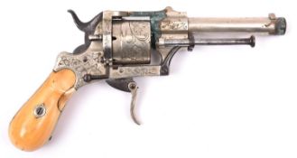 A Belgian 6 shot 7mm Meyers patent all German silver double action solid closed frame pinfire