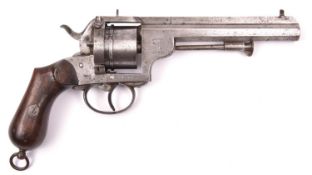 A Belgian 6 shot 12mm Arendt double action closed frame pinfire revolver, number 3783 c 1866,