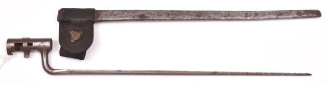 An American triangular bladed socket bayonet for the M1873 rifle, in its steel scabbard with leather