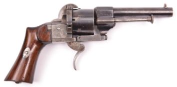 A Spanish 6 shot 7mm Orbea self cocking pinfire revolver, number 15886, c 1863, round barrel 90mm,