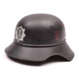 A Third Reich 3 piece Luftschutz steel helmet, with RLB transfer to the front, the inside of the