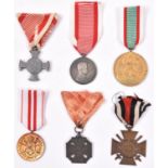 6 WWI Austrian and other war medals: Austrian Iron Cross of Merit without crown, post 1917 Medal for