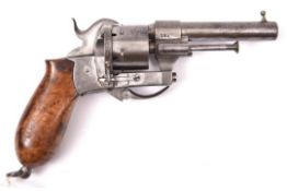 A French 6 shot 7mm Dumonthier double action pinfire revolver, c 1865, number 2518, round barrel