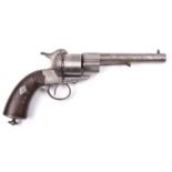 A French 6 shot 12mm Lefaucheux Model 1854 single action pinfire revolver, Number 98490, round
