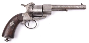 A French 6 shot 12mm Lefaucheux Model 1854 single action pinfire revolver, Number 98490, round