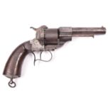 A French 6 shot 12mm Lefaucheux Model 1854 single action pinfire revolver, of the pattern adopted by