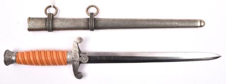 A Third Reich Army officer’s dagger, unmarked blade reduced to 9” and repointed, with orange grip,