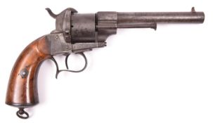 A Belgian 6 shot 12mm Lefaucheux Model 1854 single action pinfire revolver, number 168217, round