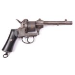 A Continental 6 shot 12mm double action pinfire revolver, c 1865, sighted round barrel 144mm with