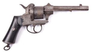 A Continental 6 shot 12mm double action pinfire revolver, c 1865, sighted round barrel 144mm with