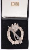 A Third Reich die struck Infantry Assault badge in silver, with round pin fitting, GC (finish