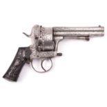 An unusual Belgian double barrelled 18 shot 7mm double action pinfire revolver, number 1429, c 1865,