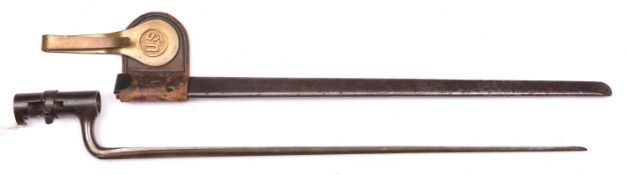 An American triangular bladed socket bayonet for the M1873 rifle, in its steel scabbard with leather