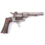 A Belgian 6 shot 12mm Lefaucheux double action pinfire revolver, number 5246, c 1865, round barrel