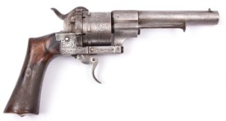 A Belgian 6 shot 12mm Lefaucheux double action pinfire revolver, number 5246, c 1865, round barrel