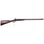 A DB 12 bore underlever pinfire shotgun, by W. Barratt, Burton on Trent, c 1865, 46" overall,