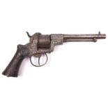 A Belgian 6 shot 9mm Pliers patent double action wedge frame pinfire revolver, c 1866, round
