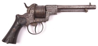 A Belgian 6 shot 9mm Pliers patent double action wedge frame pinfire revolver, c 1866, round