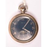 DH marked Zenith pocket watch. Plated case, 51mm diameter, screw back with three indents for case