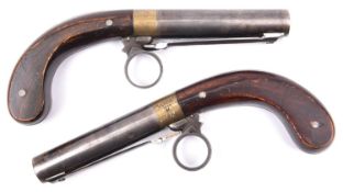 A scarce pair of 45 bore Cooper’s Patent ring trigger underhammer percussion “boot leg” pistols, 7¼”