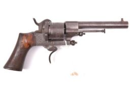 A Belgian 6 shot 9mm Lefaucheux double action pinfire revolver, c 1863, number 20501, round barrel