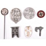 2 Third Reich “Workers’ Day” pin back badges: 1935, and 1st May 1936; a plastic Army Pioneer