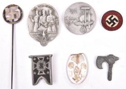 2 Third Reich “Workers’ Day” pin back badges: 1935, and 1st May 1936; a plastic Army Pioneer