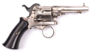 A Belgian 6 shot 7mm double action ring trigger pinfire revolver, c 1868, octagonal barrel 75mm,