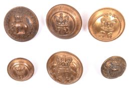 4 pre 1881 officer’s large numbered buttons, 20th, 36th, 72nd and 78th (36th gilt very good, 20th