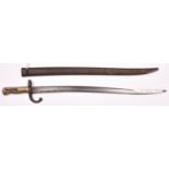 A French 1866 pattern Chassepot bayonet, the blade engraved “St Etienne Avril 1877”, the brass hilt,