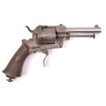 A Belgian 6 shot 7mm Meyers patent double action solid closed frame pinfire revolver, c 1865,