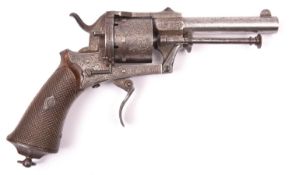 A Belgian 6 shot 7mm Meyers patent double action solid closed frame pinfire revolver, c 1865,