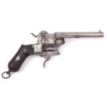A Spanish 12 shot 7mm double action pinfire revolver c 1865, round barrel 120mm, the octagonal