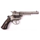 A French (?) 6 shot 12mm Lefaucheux double action pinfire revolver, round barrel 132mm with traces
