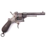 A Spanish 6 shot 12mm Aranguren double action pinfire revolver c 1866; round barrel 137mm inlaid