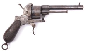 A Spanish 6 shot 12mm Aranguren double action pinfire revolver c 1866; round barrel 137mm inlaid