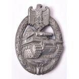 A Third Reich Panzer Assault badge, of grey metal with semi solid scooped out back and round wire