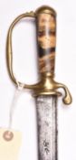 A mid 18th century hunting sword, SE blade 24½” with single narrow fullers and double fleur de lis