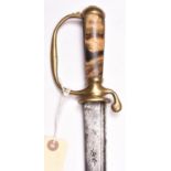 A mid 18th century hunting sword, SE blade 24½” with single narrow fullers and double fleur de lis