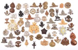 60 reproduction shako plates (2), glengarry badges (5) and cap badges, including Yeomanry,