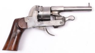 A French 6 shot 7mm Javelle type self cocking pinfire revolver, c 1865, numbers 119 (on base of