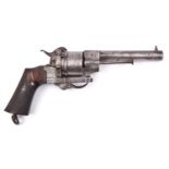 A Spanish 6 shot 12mm double action pinfire revolver c 1865, round barrel 130mm, marked “ORBEA