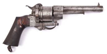 A Spanish 6 shot 12mm double action pinfire revolver c 1865, round barrel 130mm, marked “ORBEA