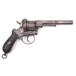 A Belgian 6 shot 12mm Lefaucheux double action pinfire revolver by Francotte, number 115022, c 1863,