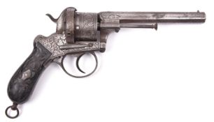 A Belgian 6 shot 12mm Lefaucheux double action pinfire revolver by Francotte, number 115022, c 1863,