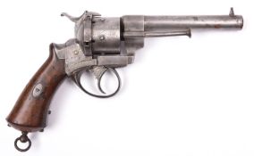 A French 6 shot 12mm Lefaucheux Model 1862 double action pinfire revolver, number 8391, round barrel