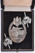 A Third Reich Panzer Assault badge in silver, flat back with round pin and makers mark “BSW” in